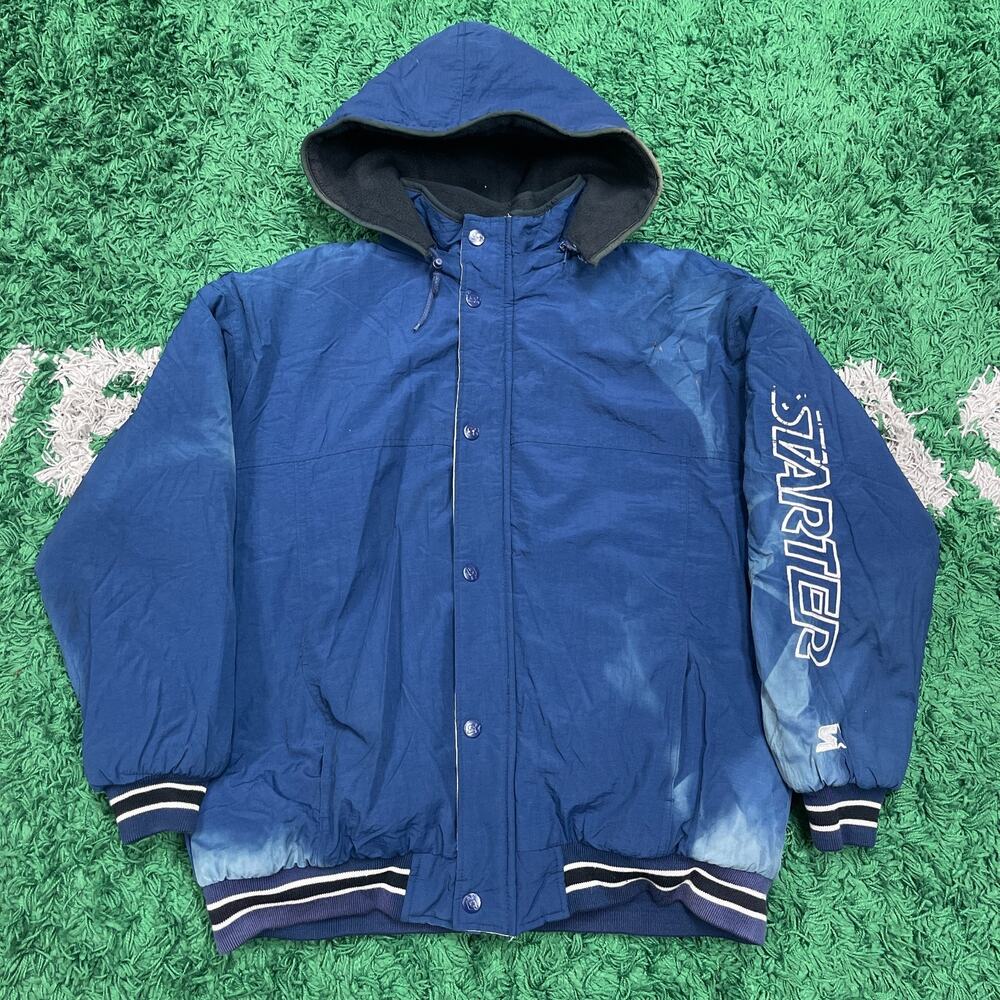Vintage 90s Starter Puffer Parka Jacket blue distressed grunge sz Medium B12